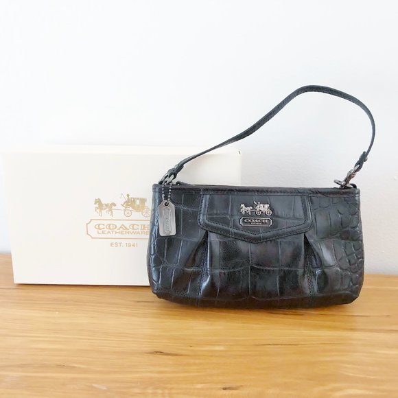 COACH Madison Black Croc Large Wristlet  NEW in Box